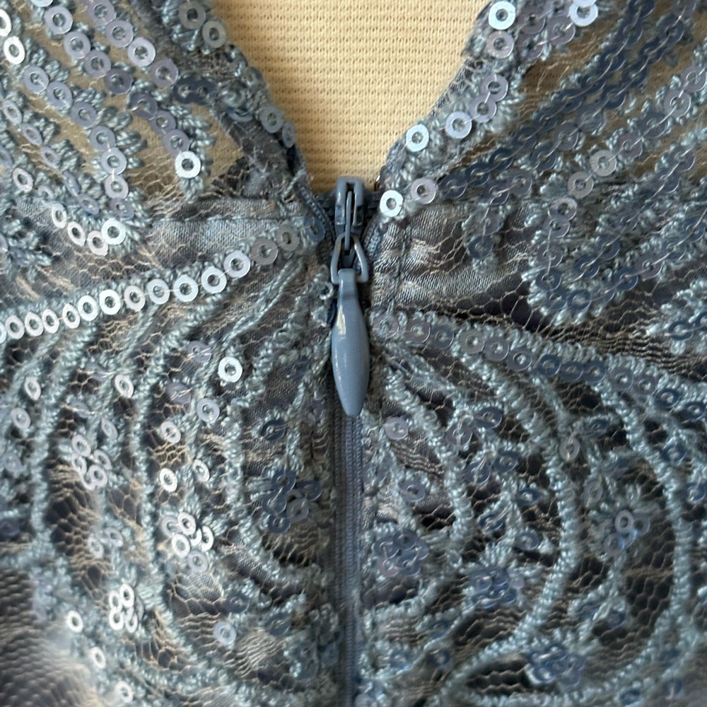 Tahari by Arthur Levine Lace and Sequin Dress Baby Blue Size 8P - Picture 9 of 11